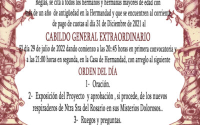 El Proyecto de los nuevos Respiraderos de la Virgen, a Cabildo Extraordinario el próximo 29 de julio.
